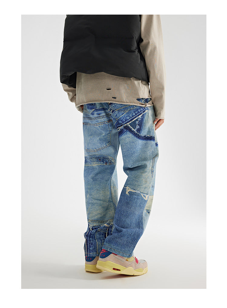 Jeans Men's Loose Washed-out Straight Wide Leg Casual Pants