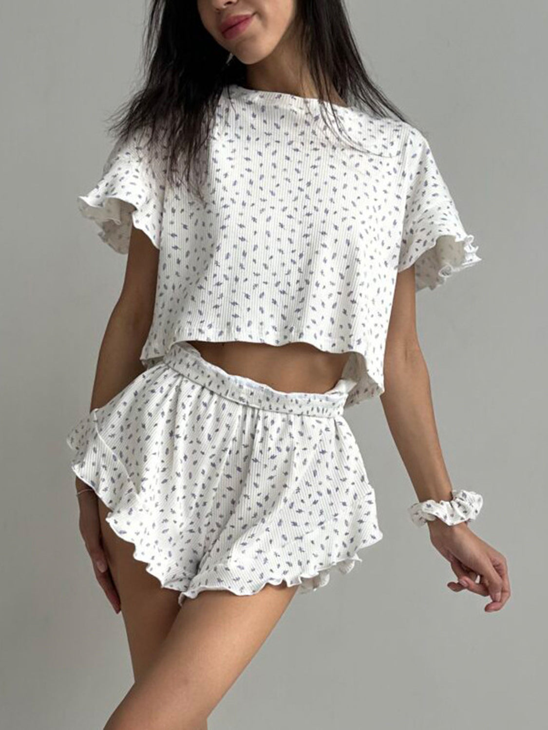 Printed Round Neck Top and Shorts Set - Babbazon New Products