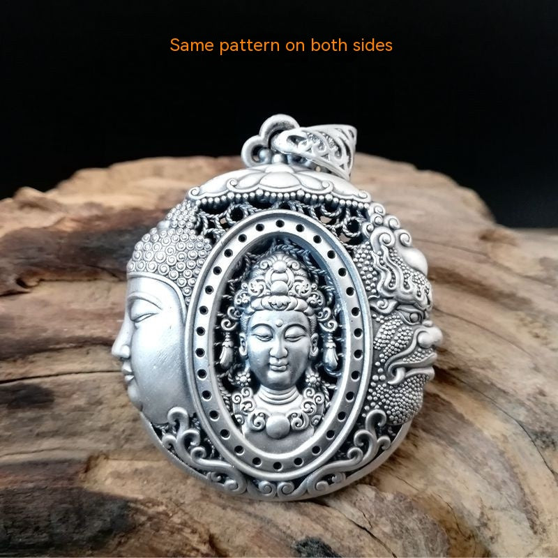 Pure Silver S999 Men's Buddha Magic A Flash Of Thought Hollow Pendant