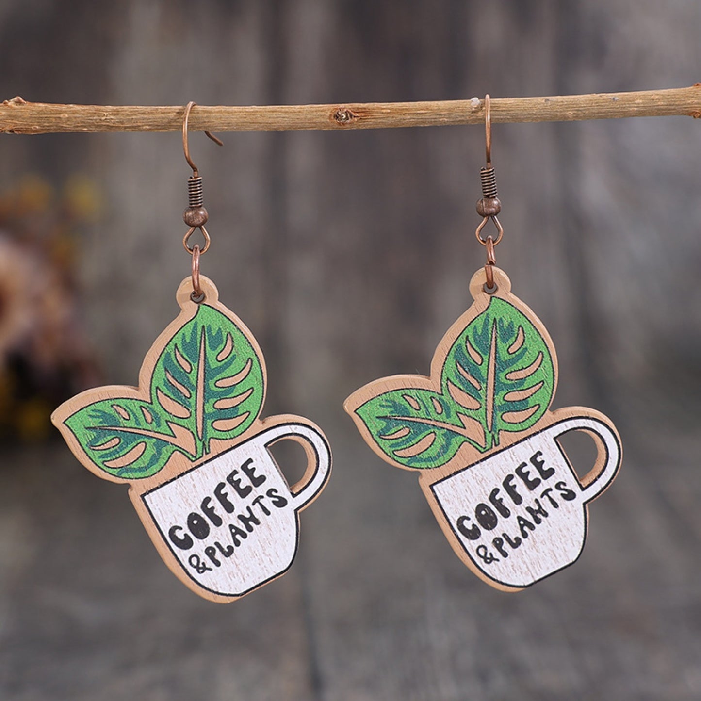 Wooden Alloy Dangle Earrings 