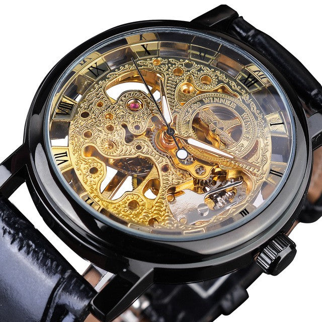 Fully Hollow Men's Manual Belt Mechanical Watch