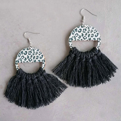 Tassel Detail Leopard Drop Earrings 