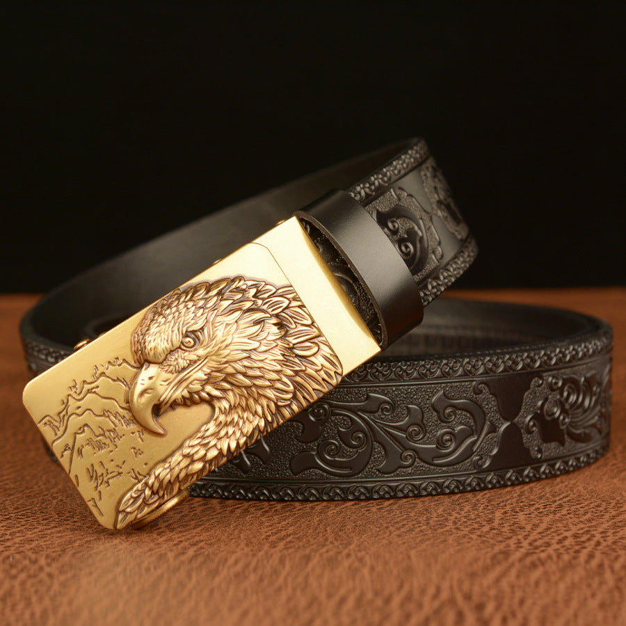 Self-buckled Men's Belt Leather Personalized Carved Casual Jeans 