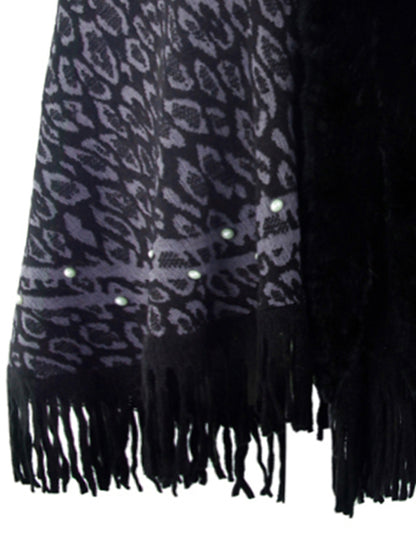 Leopard Fringe Hem Poncho 