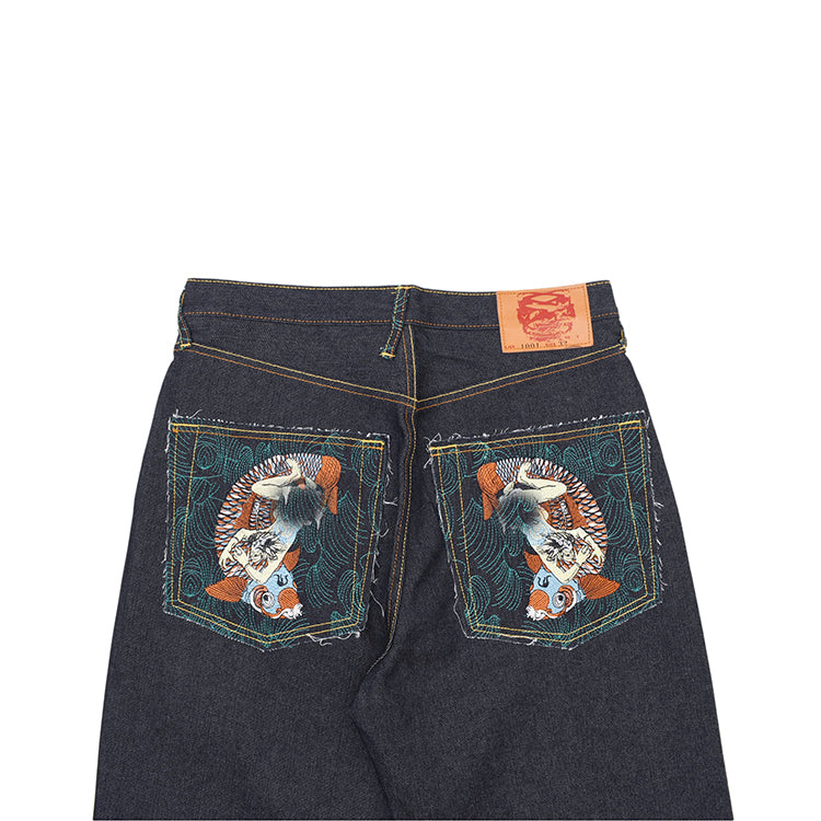 Japanese Ukiyoe Embroidery Vintage Loose Jeans