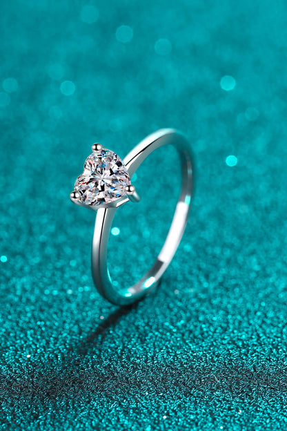 925 Sterling Silver Heart-Shaped Moissanite Solitaire Ring 