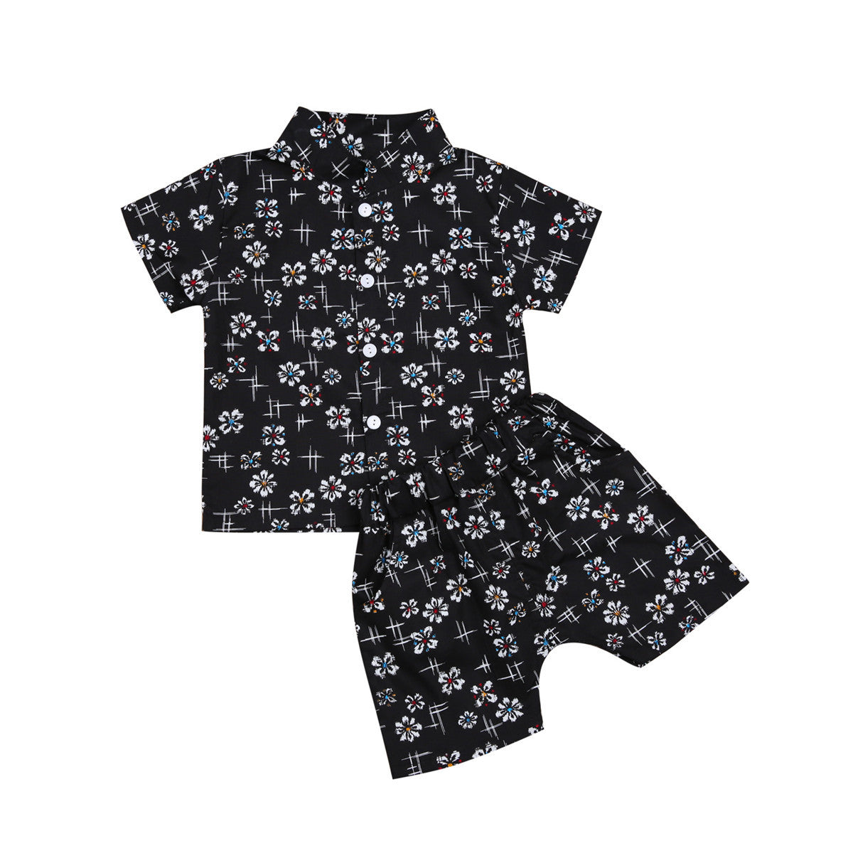 Creative Print Boys Summer Short-sleeved Shirt Suit