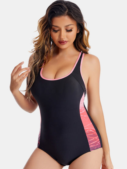 Scoop Neck Wide Strap One-Piece Swimwear 