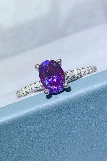 1 Carat Purple Moissanite 4-Prong Ring 