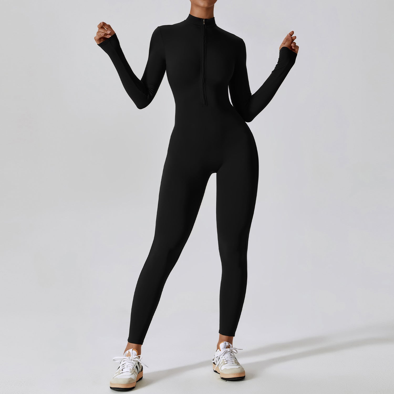 Women's Long-sleeve Zipper Yoga Sports Jumpsuit 