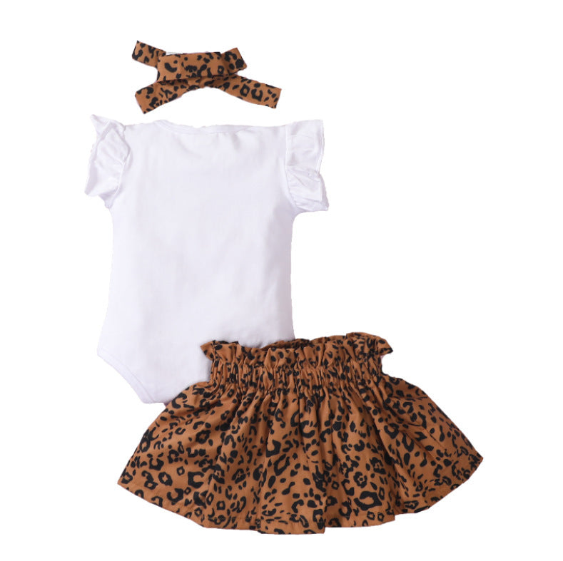 Triangle Romper Bow Leopard Print Skirt Set