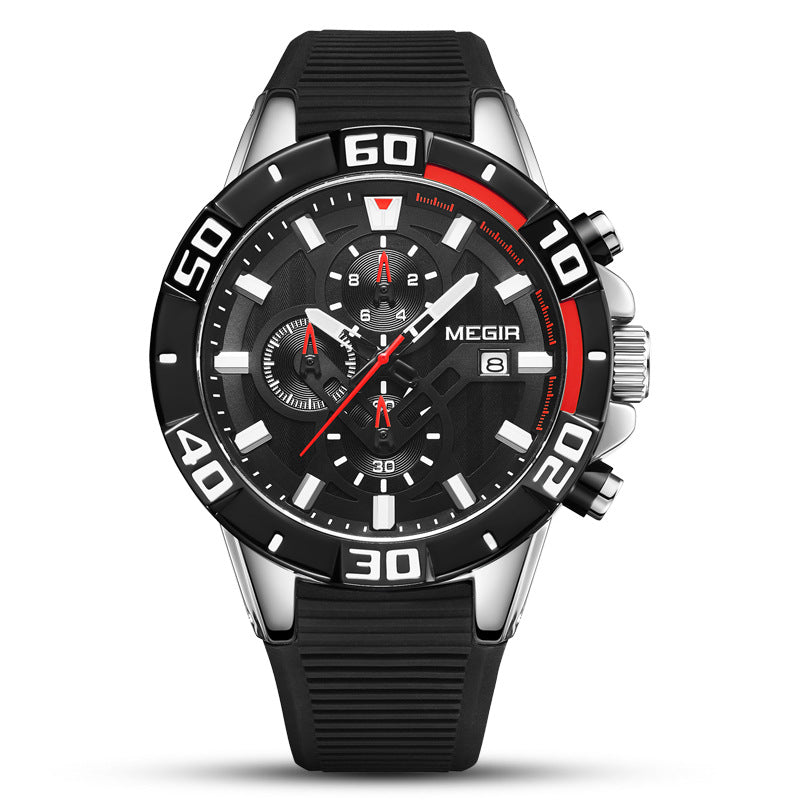 Fashion Luminous Multifunctional Chronograph Silicone Sports Watch Men