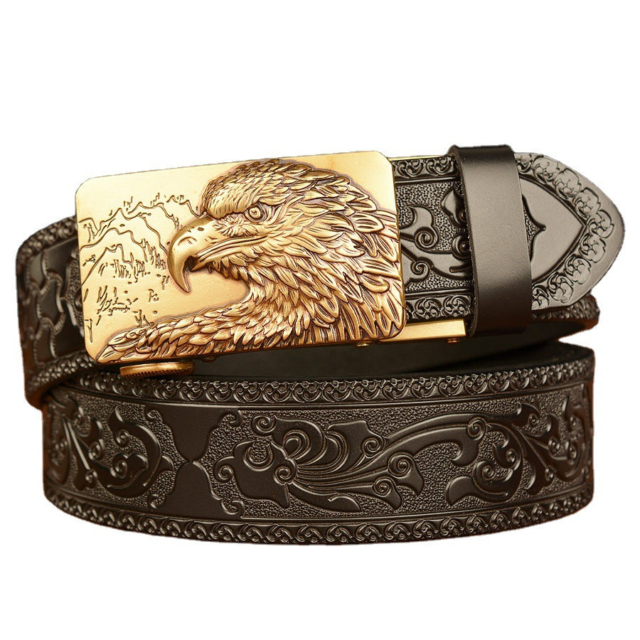 Self-buckled Men's Belt Leather Personalized Carved Casual Jeans 