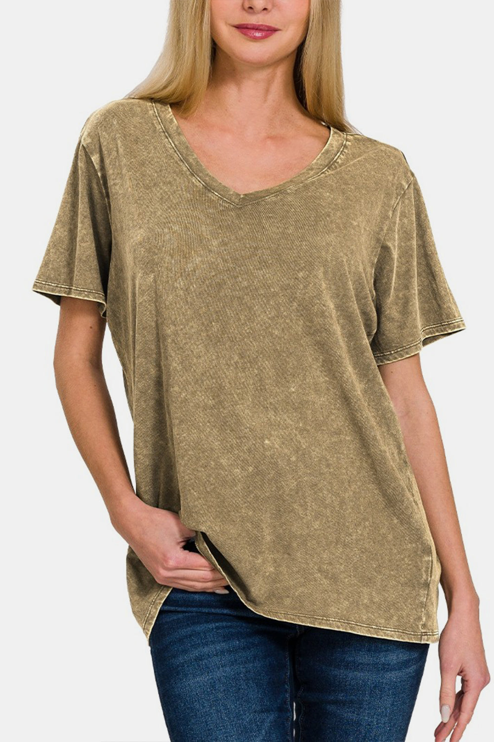 Zenana Washed Short Sleeve V-Neck T-Shirt - Babbazon New Products