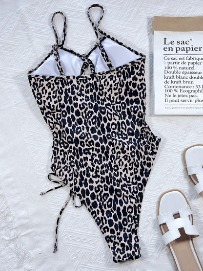 Leopard Cutout Tied One-Piece Swimsuit 