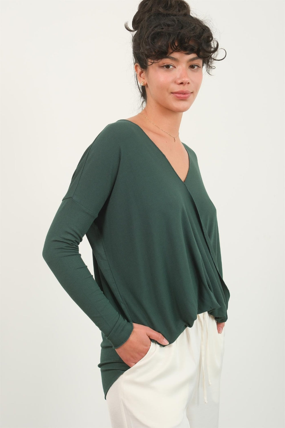 HYFVE Draped Drop Shoulder Long Sleeve Top