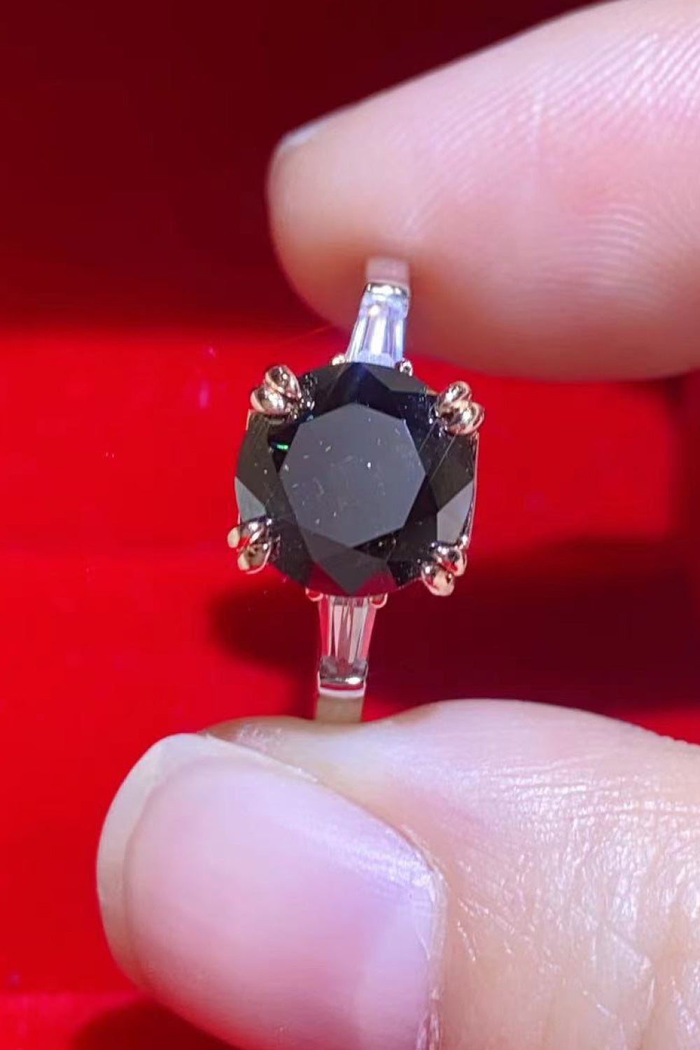 2 Carat Black Moissanite Platinum-Plated Ring 