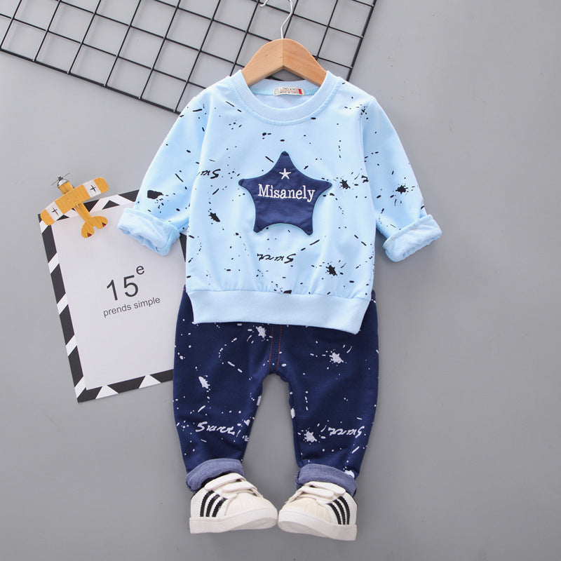 Boys cotton lacquered star long sleeve suit