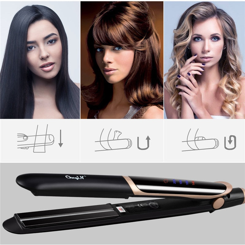 Professional Hair Straightener Curler Hair Flat Iron Negative Ion Infrared Hair Straighting Curling Iron Corrugation LED Display 