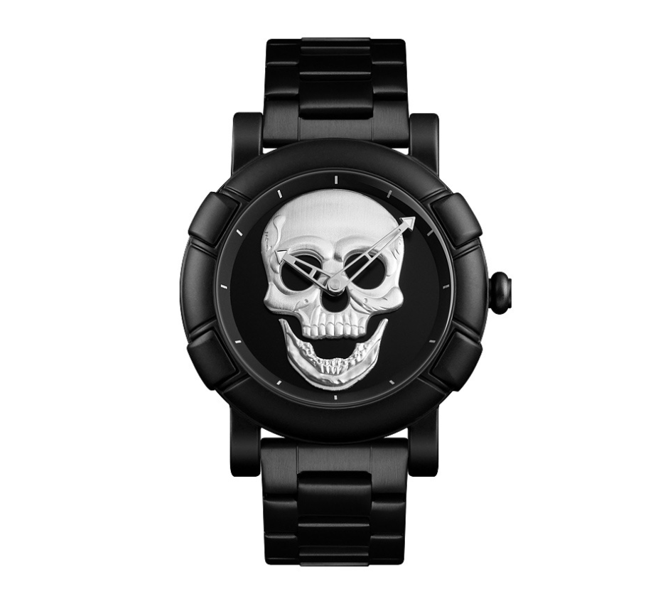 Fashion men's large dial personality three-dimensional creative skull quartz watch waterproof trend dark messenger student table