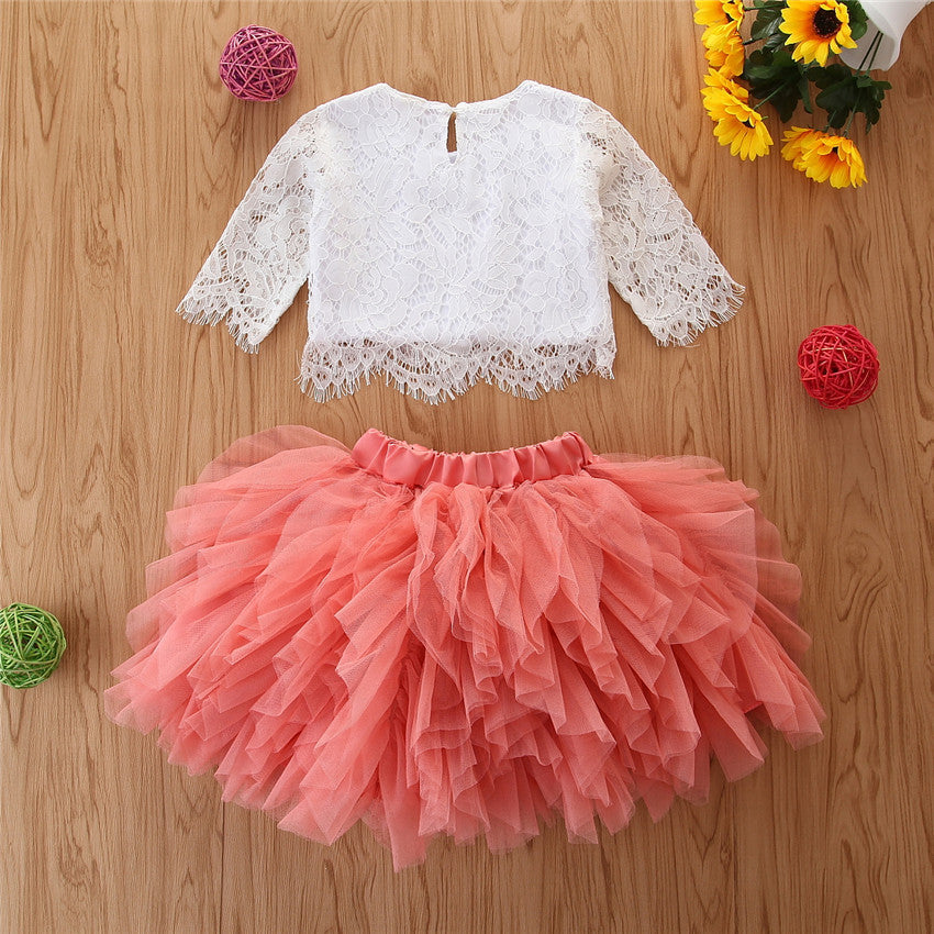 Children's mesh skirt suit