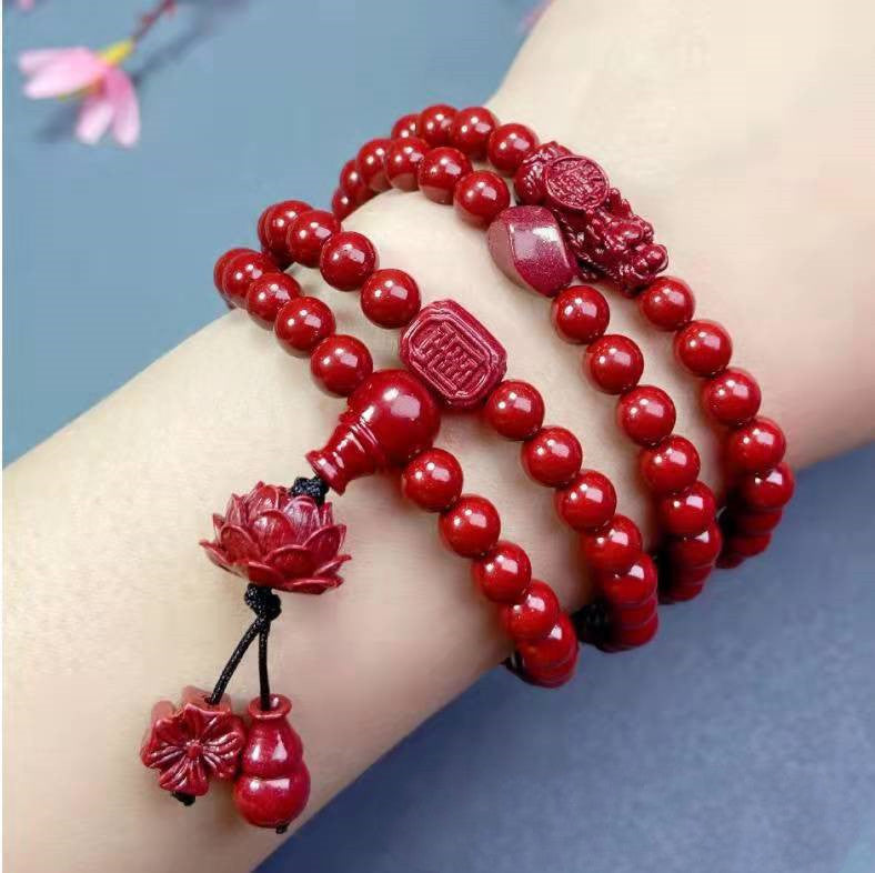 Cinnabar 108 Head Buddha Lotus Bracelet