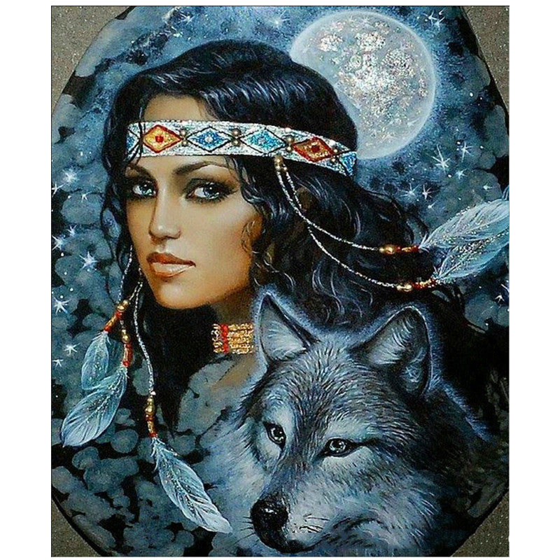 Egyptian girl wolf filled with diamond paintings