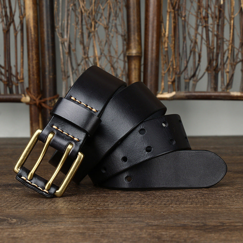 Men's First Layer Cowhide Vintage Brass Buckle Belt 