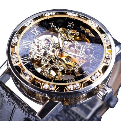 Fashion casual classic watch rhinestone hollow manual mechanical watch