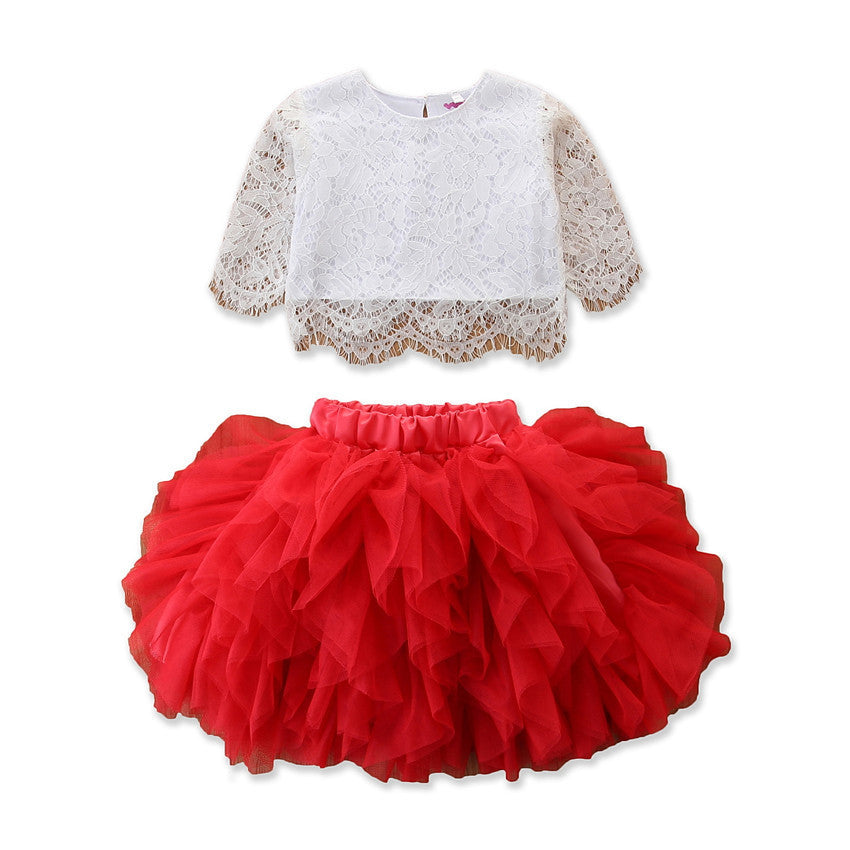 Children's mesh skirt suit