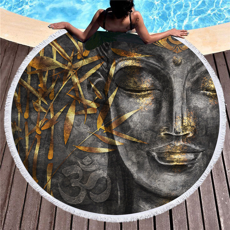 Indian Buddha statue round beach towel