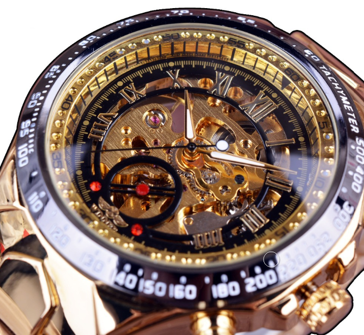 WINNER men's personality fashion gold watch all steel hollow automatic mechanical watch