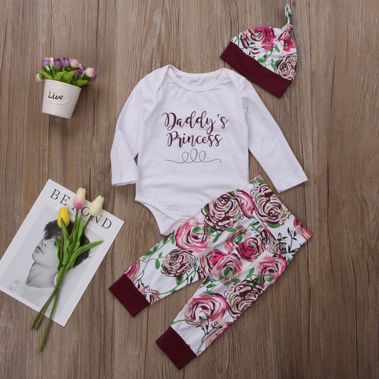 Three-piece Printed Cotton Long-sleeved Letter Print For Toddlers