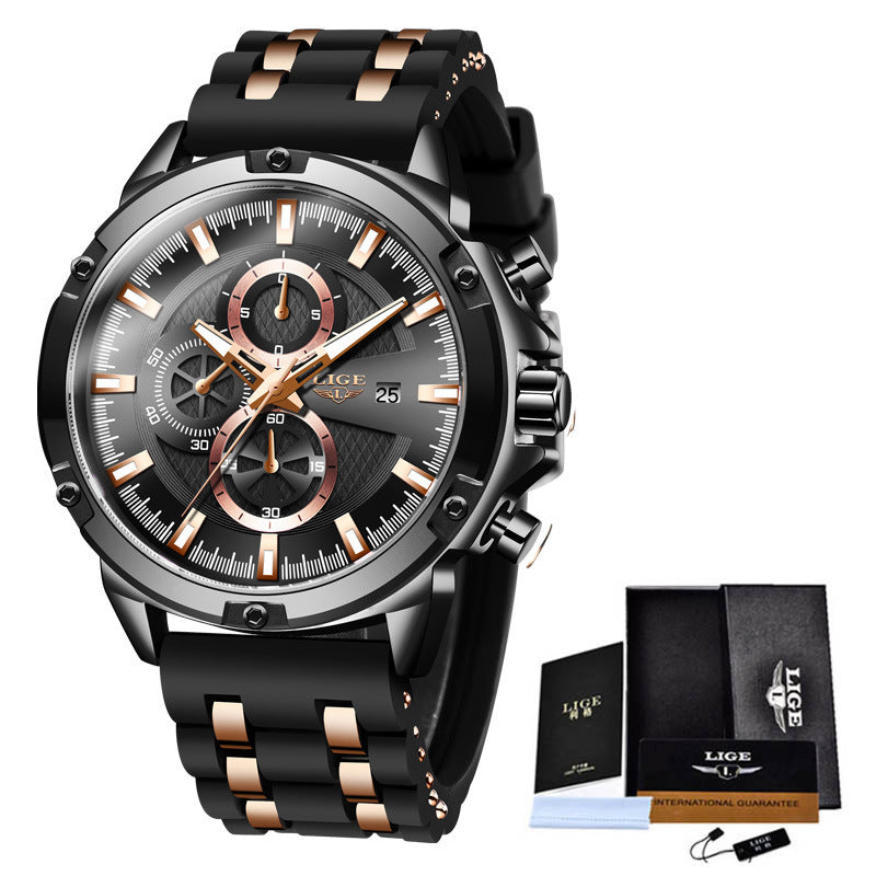 Quartz Men's Watch Silicone Strap Sports Waterproof Watch