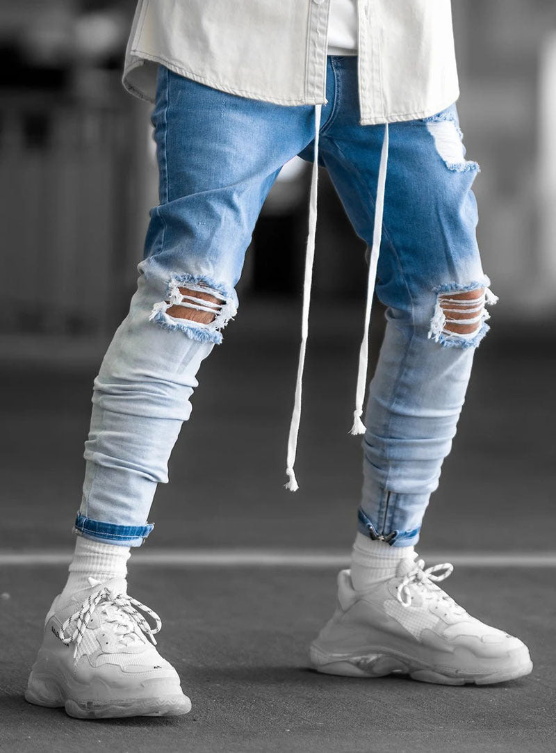 Men's pants with ripped zipper ankle