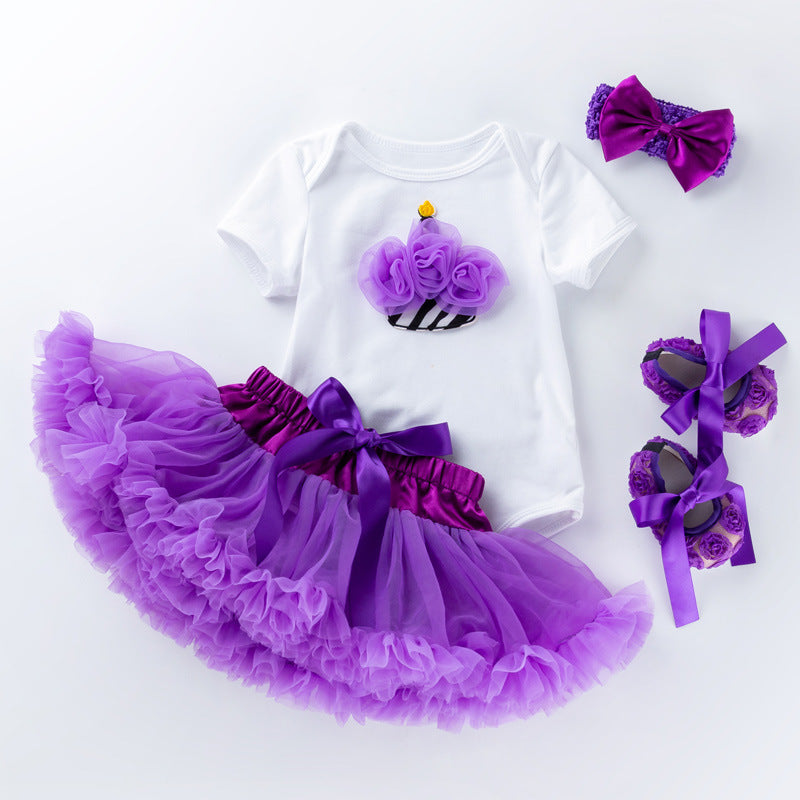 Cartoon romper solid color tutu skirt suit