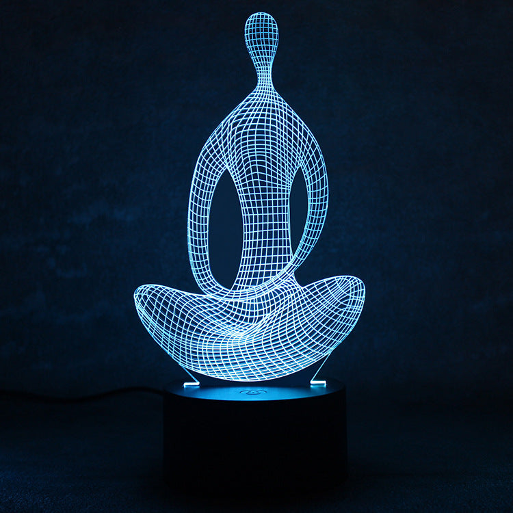 3D 7 Color Changing Yoga LED Meditation Of Acrylic Night Light Bedroom Illusion Lamp Livingroom Bedside Decor