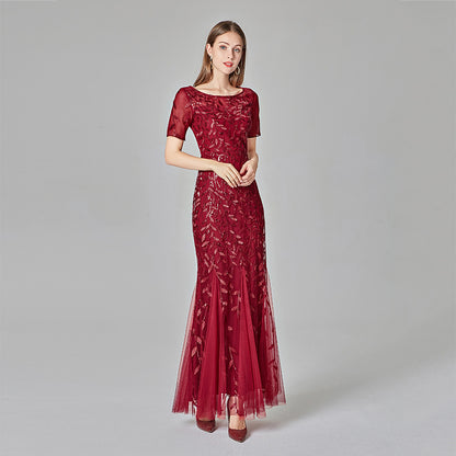 Gauze Sequin Evening Dress Fishtail Dress