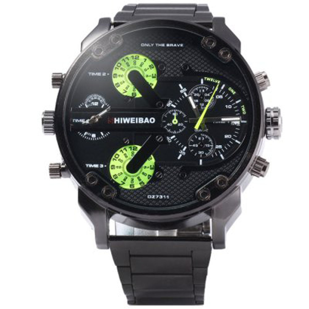 Men's Dual Time Zone Steel Band Waterproof Watch