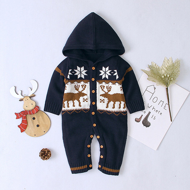 Knitted Hooded Baby Romper 