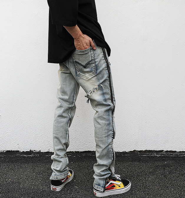 Distressed Zip Denim