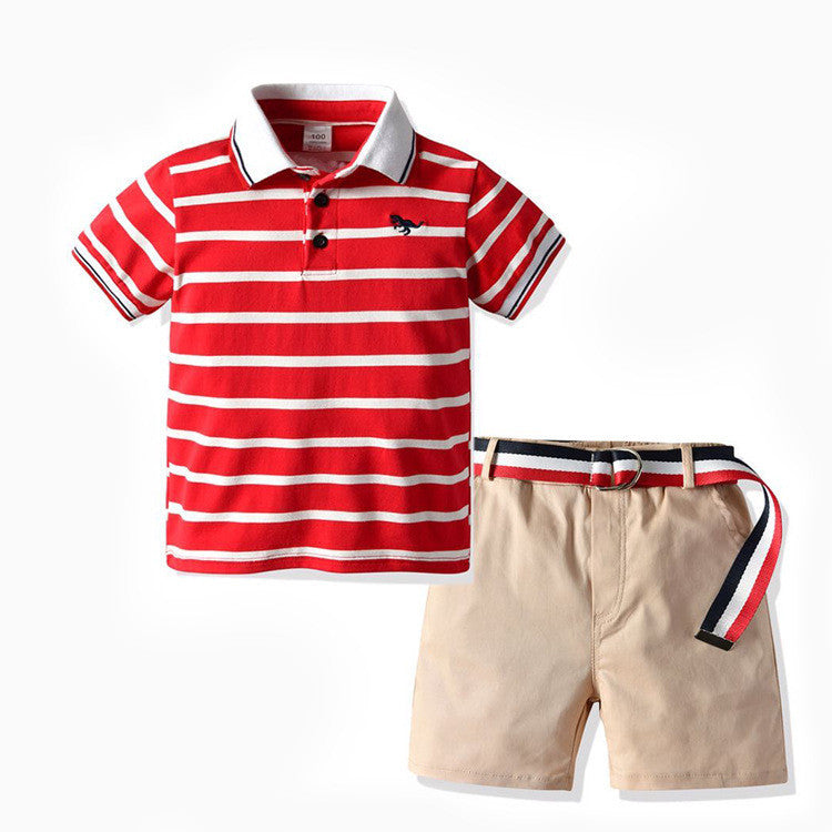 Boys' Short-sleeved T-shirt Suspender Pants