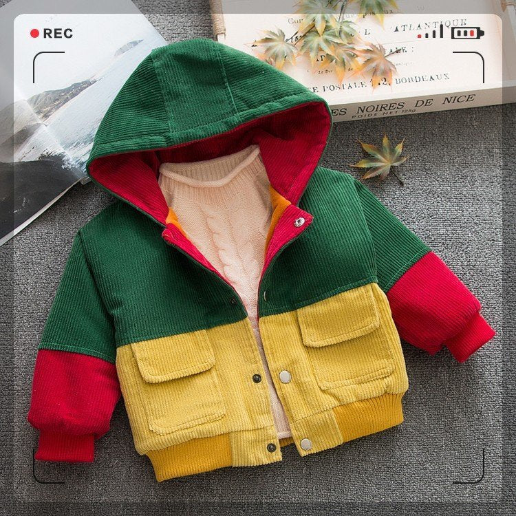 Winter children's striped velvet thick color-matching coat