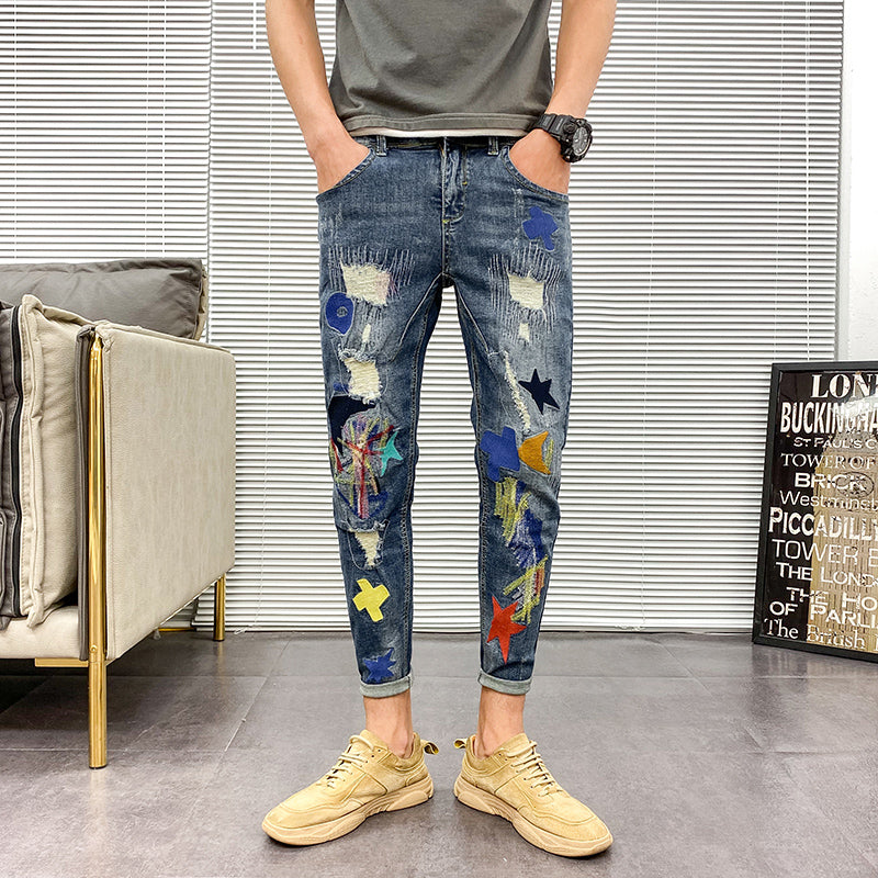 Ldle Embroidery Jeans Male Popular Logo Slim