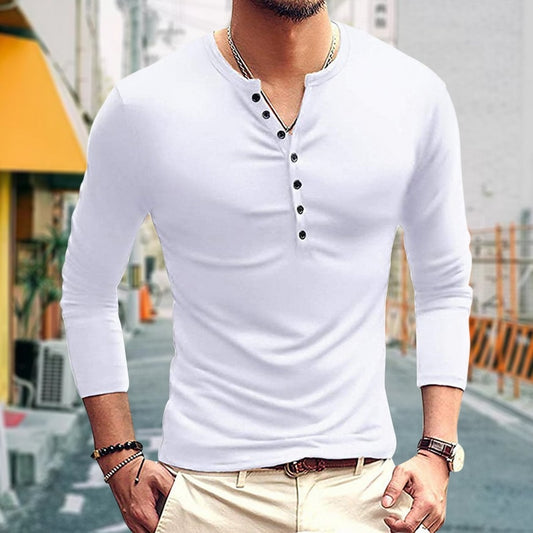 Korean MenS Slim Clamshell Pockets Long Sleeve T-Shirt