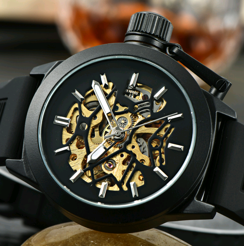 High-end men's automatic hollow steel belt mechanical watch business luminous automatic hollow mechanical watch