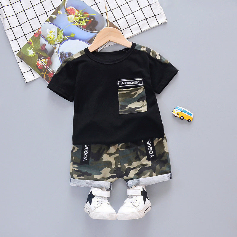 Camouflage short sleeve shorts two piece set