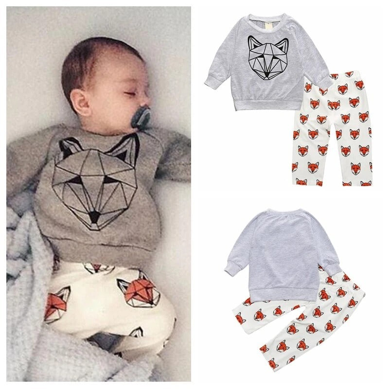 Spring and autumn casual children's unisex fox print set