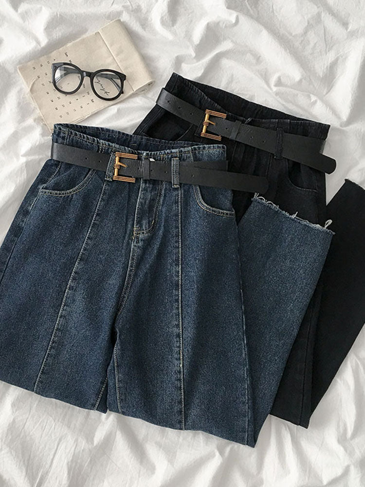 Super hot popular denim fashion temperament high waist versatile straight-leg pants