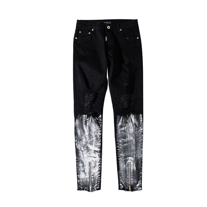 Contrast elastic slim jeans